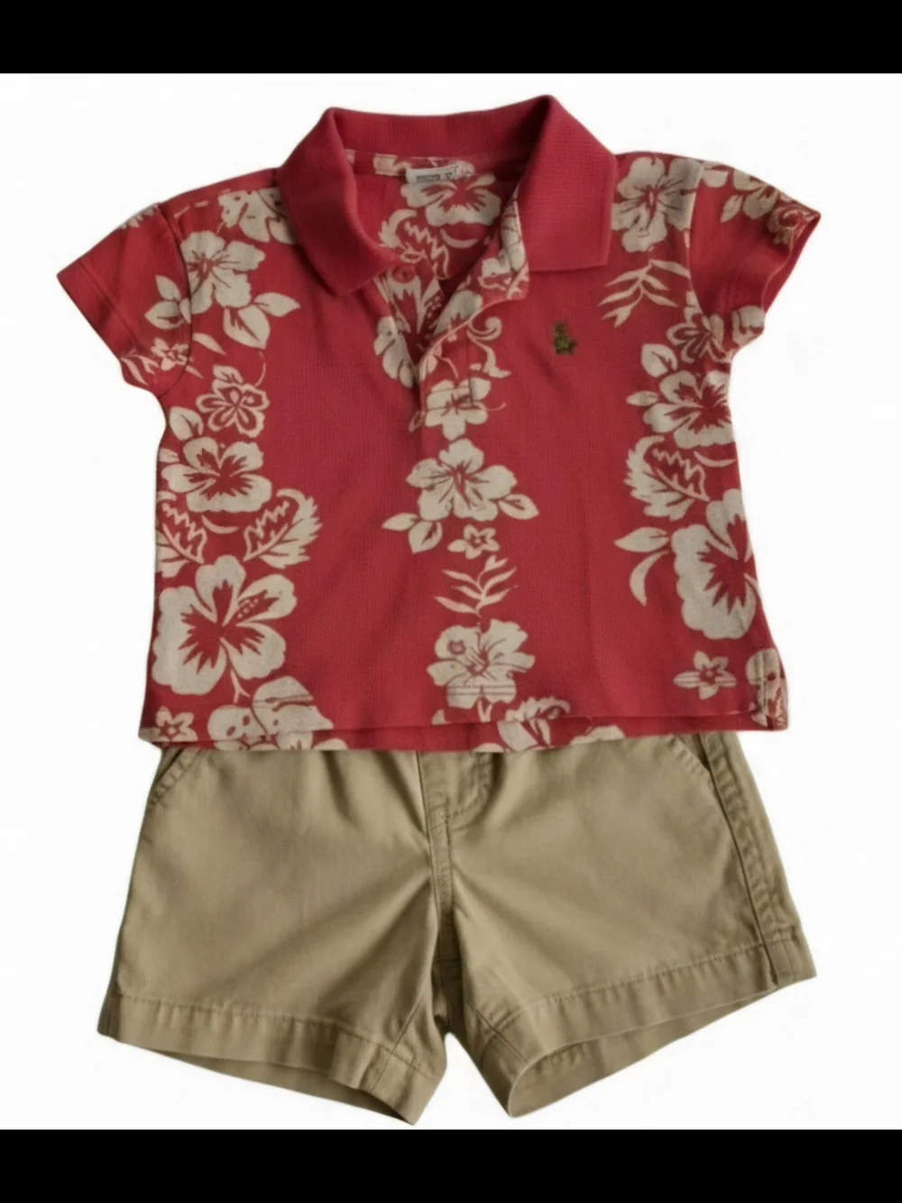 Baby Gap Hibiscus Floral Polo Shirt & Khaki Shorts Set